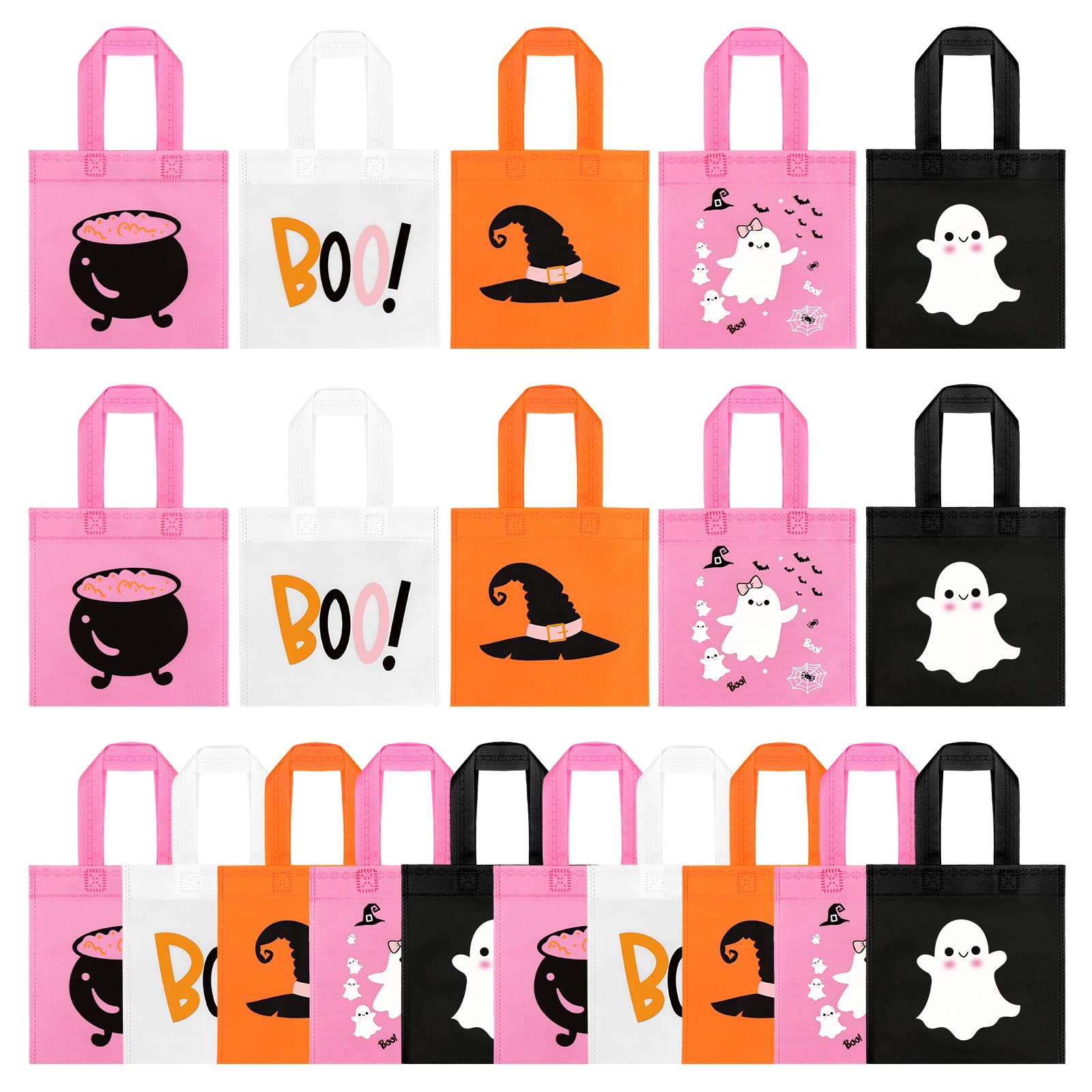 20Pcs Pink Girl Halloween Treats Bags Party Favor, Cute Ghost Wizard Hat Witch Cauldron NonWoven Halloween Candy Bag Gift Goodies Tote for Little Boo Baby Shower Halloween Happy Boo Day Party Supplies