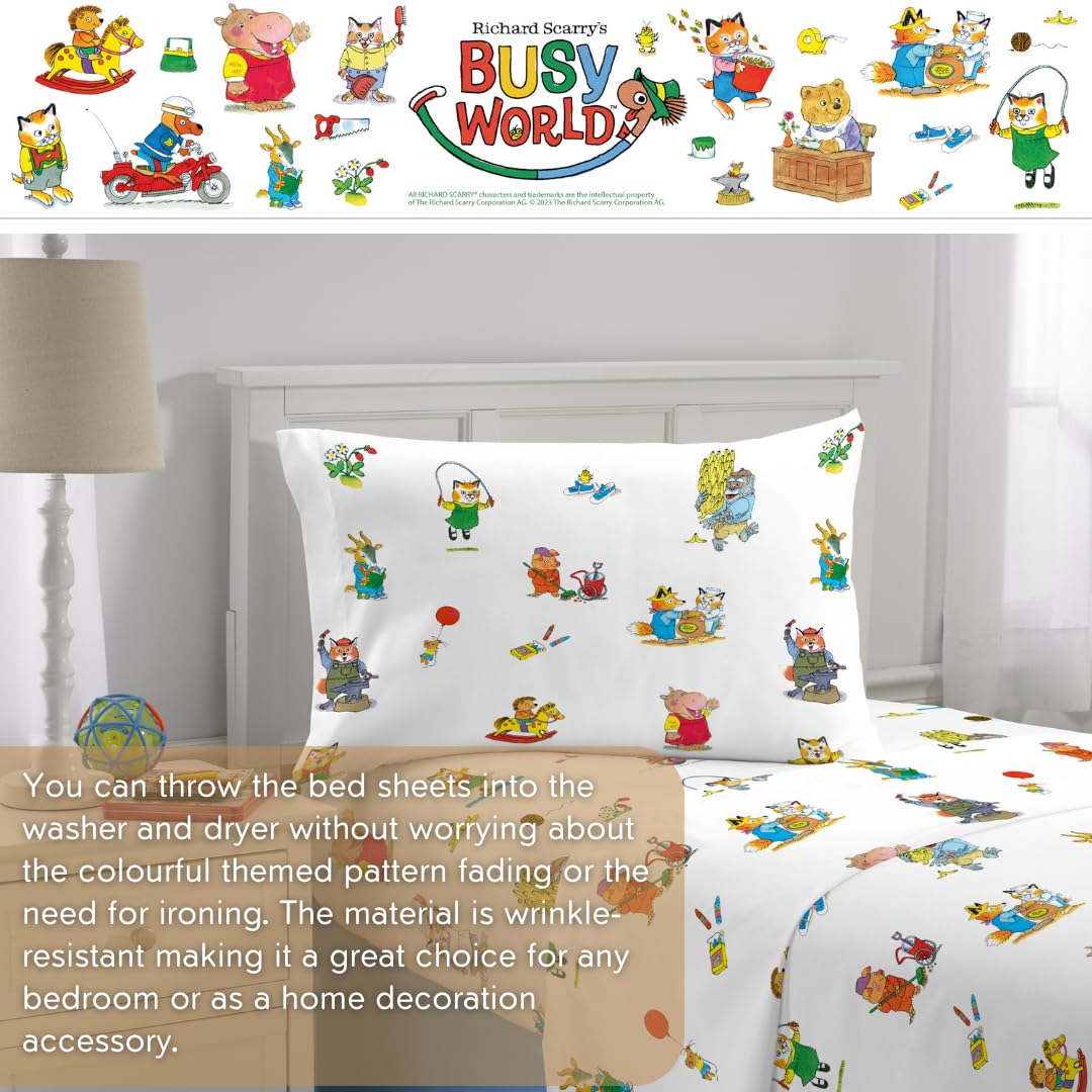 Franco Richard Scarry Book Kids Bedding Super Soft Sheet Set, Twin, (Official Licensed Product)