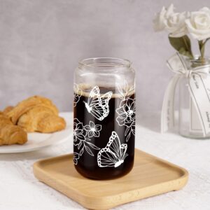 Fairy's Gift Butterfly Gifts for Women - Iced Coffee Cup, Aesthetic Floral Butterflies Glass Cup w/Lid & Straw, Butterfly Tumbler - Christmas, Birthday Gifts for Women Mom Friend Bestie