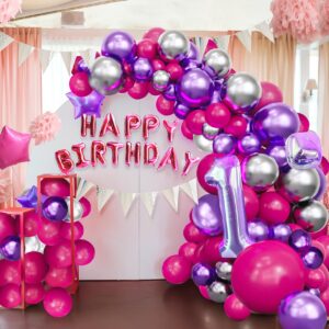 Hot Pink Purple Balloons Garland Arch Kit-143Pcs Metallic Purple Hot Pink Balloon for Baby Shower Birthday New Years Graduation Wedding Anniversary Retirement