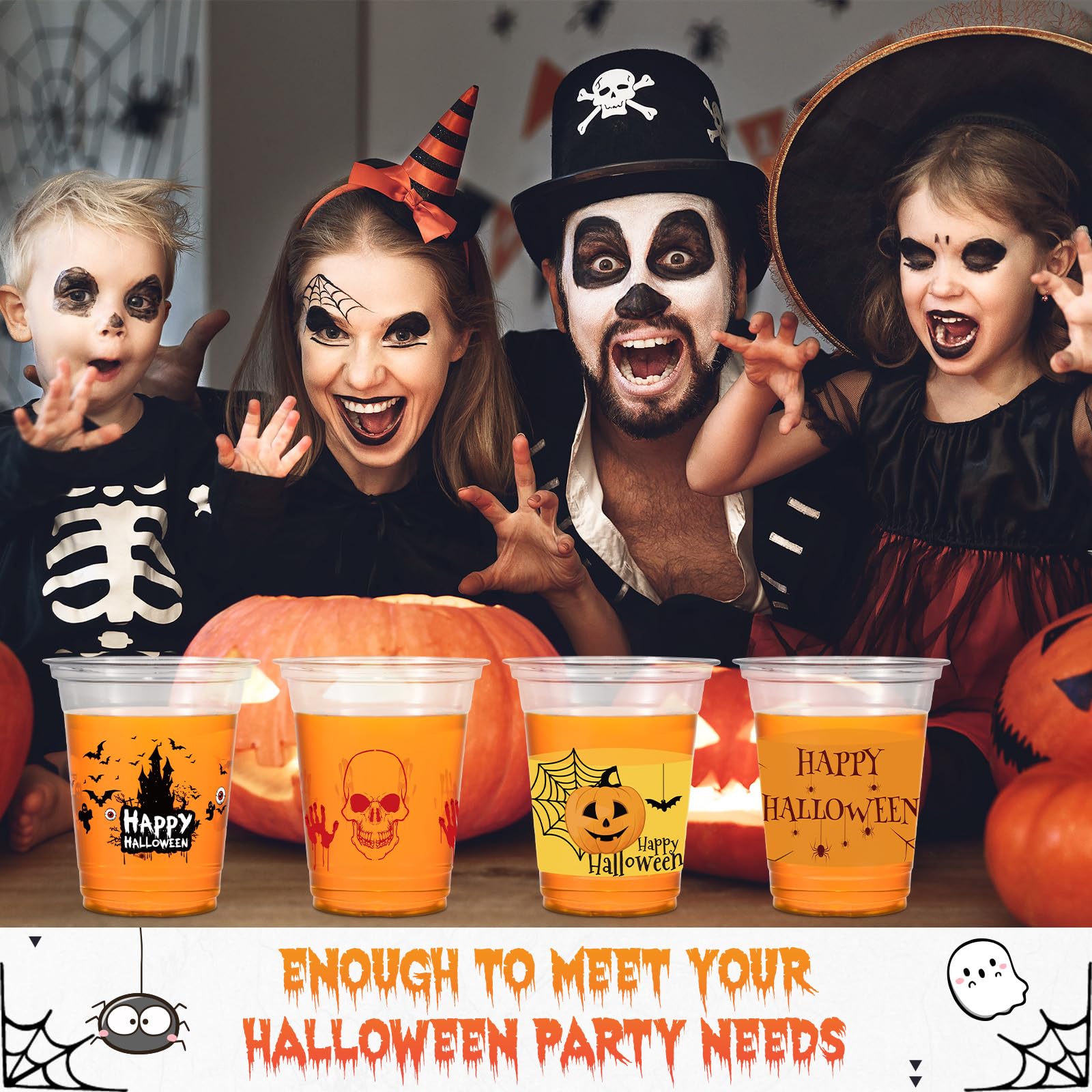 Halloween Party Cups Happy Halloween Disposable Clear Plastic Cups Printed Party Cups for Party Decoration Trick or Treat Supplies Drinkware Beer Beverage Ice Cream Snacks, 12 oz (40 Count)