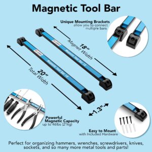 LSR LORESO Magnetic Tool Holder 18 Inch, Set of 2 Magnetic Tool Bars, Heavy-Duty Metal Magnet Strip Tool Organizers Rack for Screwdrivers, Pliers, Wrenches, Knives with Wall Mount Brackets and Screws