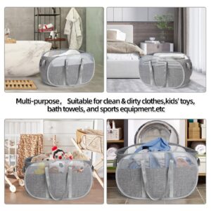 Collapsible Laundry Baskets, Foldable Mesh Clothes Hamper with Reinforced Handles, Durable Pop Up Hampers for Laundry, Tear Proof & Easy to Carry Laundry Hamper for Home, Laundry, Dorm, Travel Grey