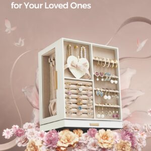 SONGMICS Jewelry Box 360° Rotating, Jewelry Storage Case with 5 Drawers, Jewelry Organizer, Glass Window, Spacious, Vertical Jewelry Storage, Open Design, Christmas Gift, Cloud White UJBC170W01