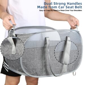 Collapsible Laundry Baskets, Foldable Mesh Clothes Hamper with Reinforced Handles, Durable Pop Up Hampers for Laundry, Tear Proof & Easy to Carry Laundry Hamper for Home, Laundry, Dorm, Travel Grey