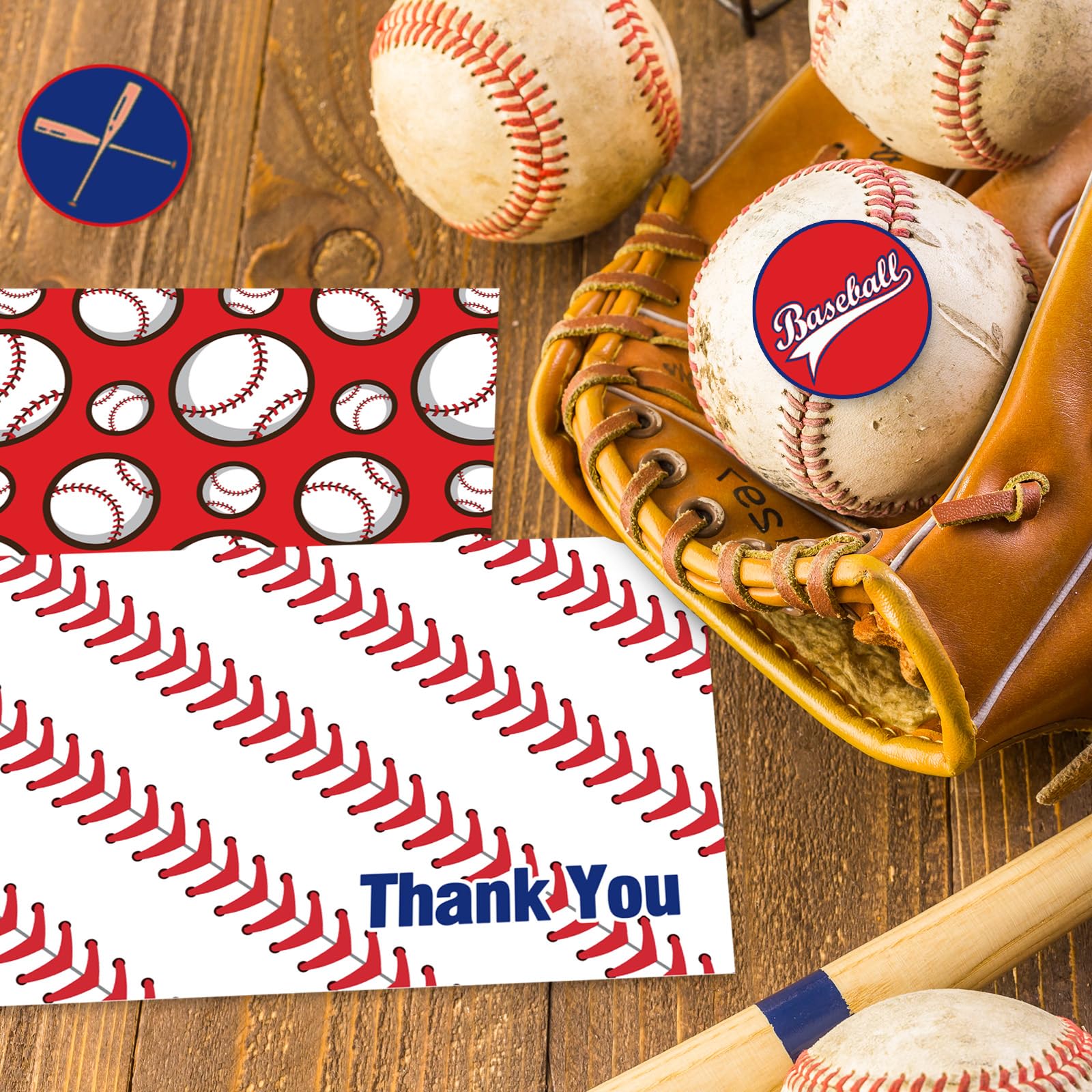 AnyDesign 36 Pack Baseball Thank You Cards with Envelopes Stickers 6 Design Red Blue Sports Thank You Note Cards Baseball Blank Cards for Birthday Baseball Season Games Supplies, 4 x 6 Inch