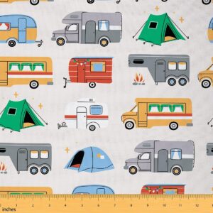 campers cars fabric by the yard,jungle travel vehicle indoor outdoor fabric for home diy projects,camping campfire tent waterproof fabric,cartoon kids gifts sewing supplies,3 yards