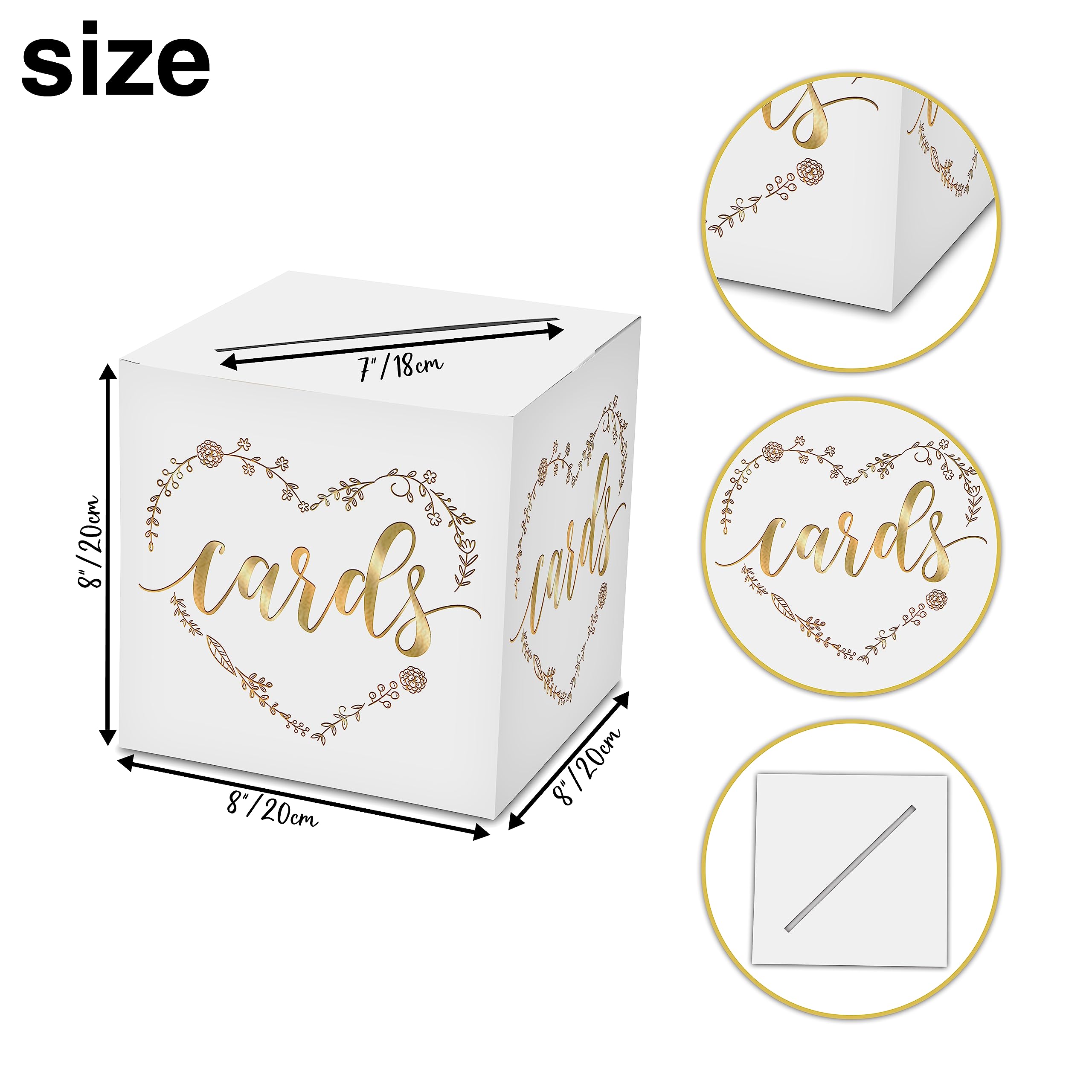 AWSICE Classic Heart Elegant Card Box – 1 Set Hot Stamping Card Receiving Box for Gift Envelope Money – Wedding Bridal Baby Shower Birthday Graduation Party Supplies Decorations (8"*8"*8", Gold)-A19