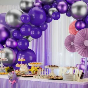 Dark Purple Balloons Arch Garland Kit-143Pcs Silver Metallic Purple Balloons for Birthday Anniversary New Years Baby Shower Graduation Engagement Wedding Retirement Party Decoration