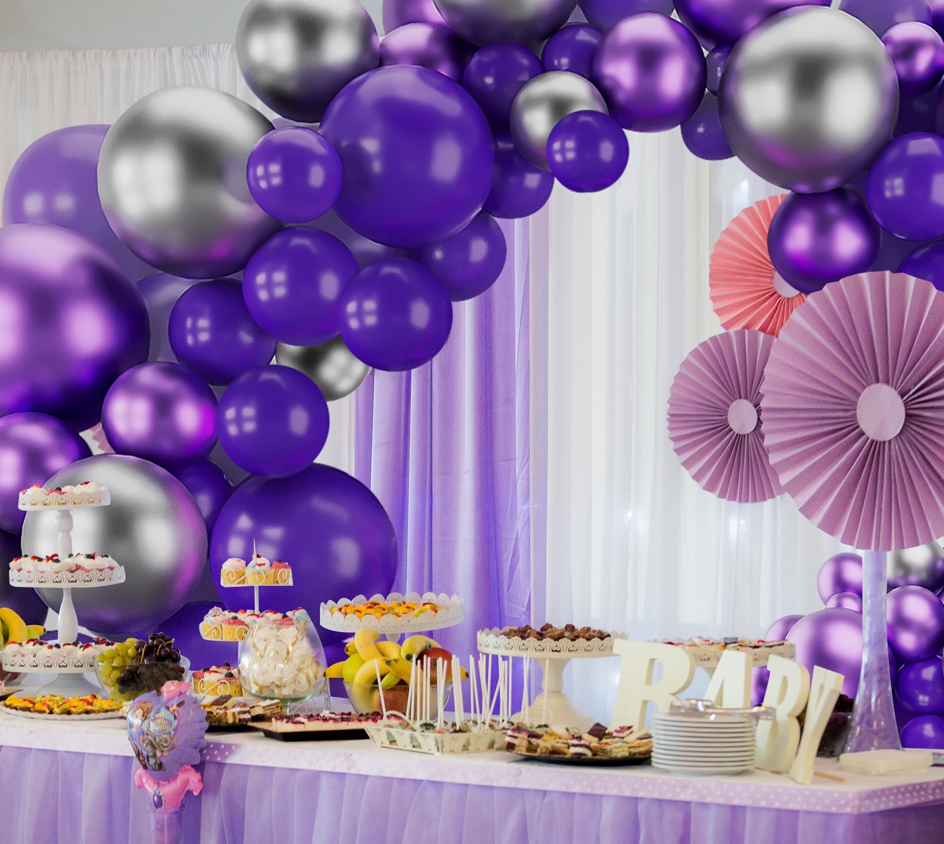 Dark Purple Balloons Arch Garland Kit-143Pcs Silver Metallic Purple Balloons for Birthday Anniversary New Years Baby Shower Graduation Engagement Wedding Retirement Party Decoration