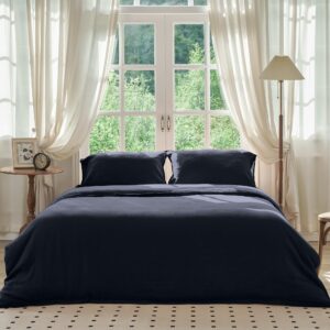 cebihy 100% Linen Duvet Cover Set King 3 Pieces, French Normandy Flax Linen, Cooling, Soft, and Breathable Linen Bedding Set - 1 Duvet Cover 90"x 104", 2 Pillowcases 20"x 40", Indigo