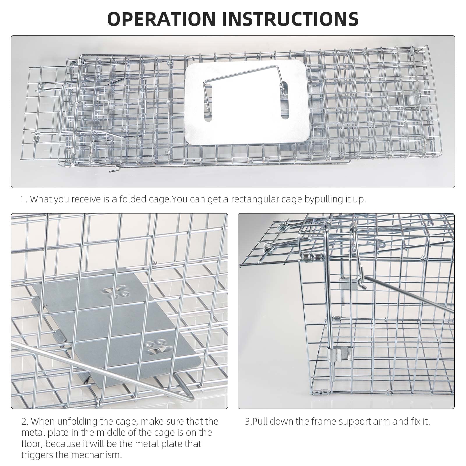 Jahy2Tech Collapsible Cat Trap 26"x10"x9" Steel Humane Live Animal Trap for Rabbits, Stray Cat, Squirrel, Raccoon, Opossum, Gopher, Chicken