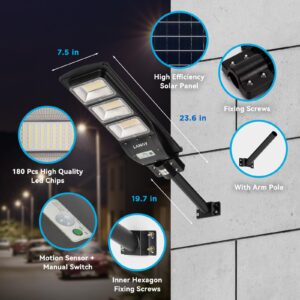 LANGY 90W Solar Street Lights Outdoor 12000LM Solar LED Street Light Solar Powered, Dusk to Dawn, Motion Sensor with Remote Control, IP66 Waterproof, for Commercial Grade Barn Sidewalk Garden