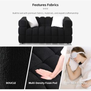 Modern Bubble Sofa Couch, Cloud Couch with 2 Pillows, Bouclé Fabric Comfy Loveseat Sofa, Decor Furniture for Small Spaces Living Room Bedroom Office Apartment,Black