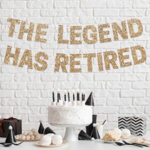 Pre-Strung The Legend Has Retired Banner - NO DIY - Gold Glitter Happy Retirement Banner - Pre-Strung on 8 ft Strand - Happy Retirement Party Decorations for Men & Women. Did we mention no DIY?