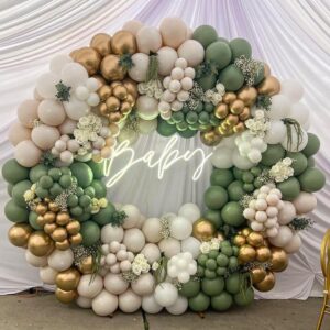 207pcs sage green balloons garland arch kit, with olive green white metallic gold balloons for wedding bridal &baby shower bachelor baptism birthday party decorations supplies