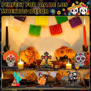 Thyle 6 Pieces Day of The Dead Centerpieces for Parties Wooden Table Centerpieces Dia De Los Muertos Decorations Desk Day of The Dead Decorations Mexican Sugar Skull Signs for Halloween Party