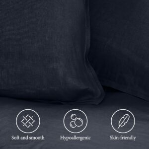 cebihy 100% Linen Duvet Cover Set King 3 Pieces, French Normandy Flax Linen, Cooling, Soft, and Breathable Linen Bedding Set - 1 Duvet Cover 90"x 104", 2 Pillowcases 20"x 40", Indigo