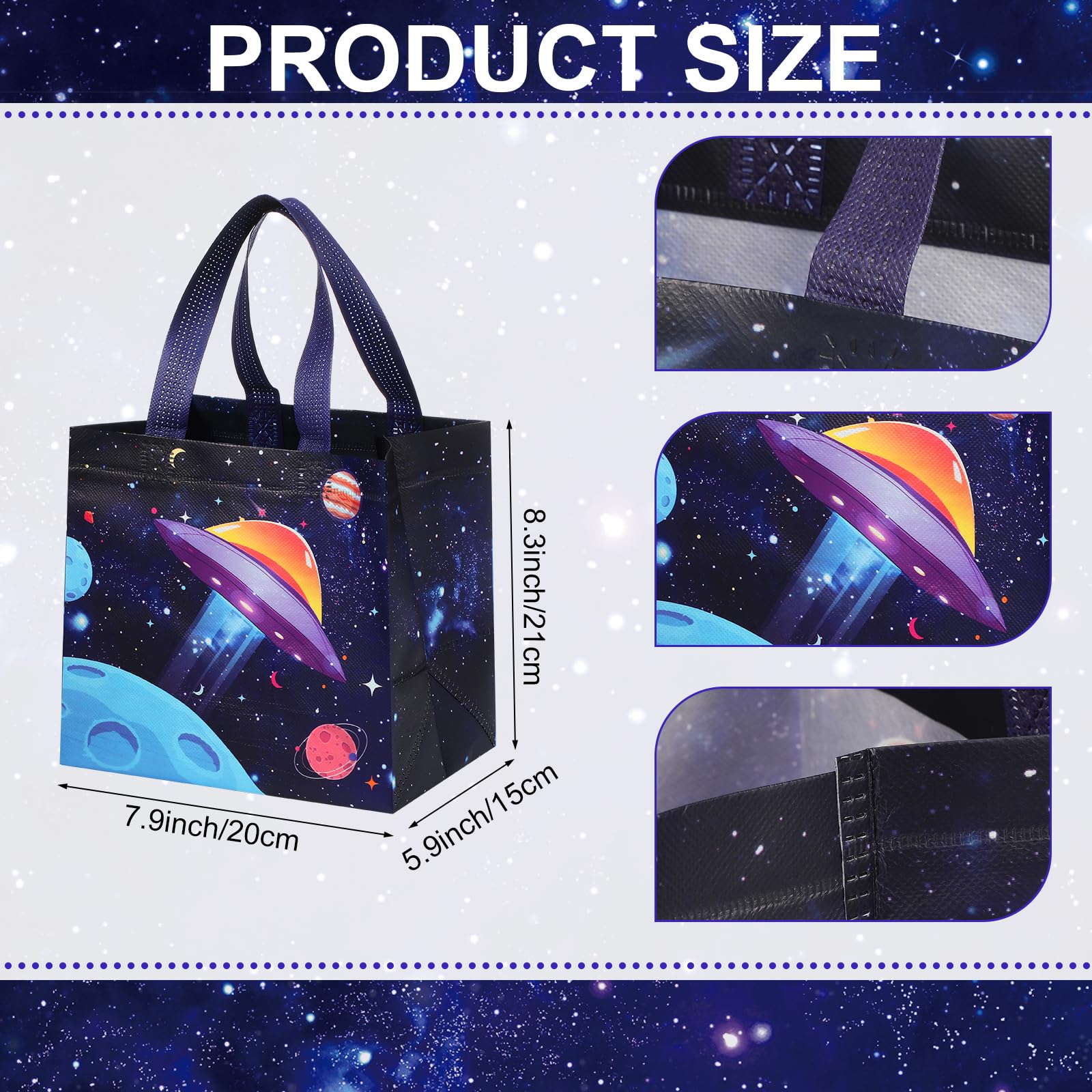 Windyun 48 Pcs Space Gift Bags Bulk Large Outer Space Party Favors Bags Non Woven Goodie Candy Treat Bag with Handles Planet Galaxy Tote Bags for Space Theme Birthday Baby Shower Party Supplies