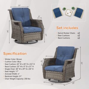 MeetLeisure Outdoor Swivel Rocker Patio Chair Set of 2 - Two Pieces 360 Degree Patio Swivel Glider Chair with 3.5" Water-Repellent Cationic Layer Fabric Cushions(Mixed Grey/Blue)