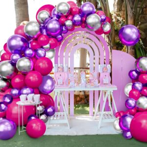 Hot Pink Purple Balloons Garland Arch Kit-143Pcs Metallic Purple Hot Pink Balloon for Baby Shower Birthday New Years Graduation Wedding Anniversary Retirement