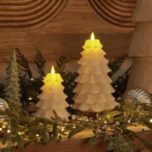 Luminara Christmas Tree Flameless Candle Glitter and Snow Finish Moving Flame Effect LED Candle, Timer, Remote Ready, Holiday Decoration (4.7" x 6.5", White Swan)