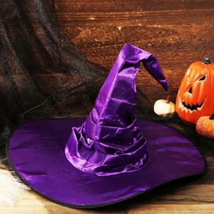 LUTER Halloween Witch Hat, 17.7x17.7 inch Ruched Witch Hat Wizard Hat Decoration Pointed Costume Witch Hat for Kids Cosplay Accessories for Halloween Party Masquerade (Purple)