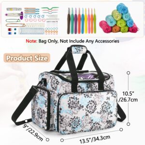 Teamoy Knitting Bag, Yarn Storage Bag Tote, Travel Yarn Organizer with Foldable Inner Dividers for Yarn, Crochet Hook, Knitting Needles(Up to 13.5"), Project and Supplies, Dandelion