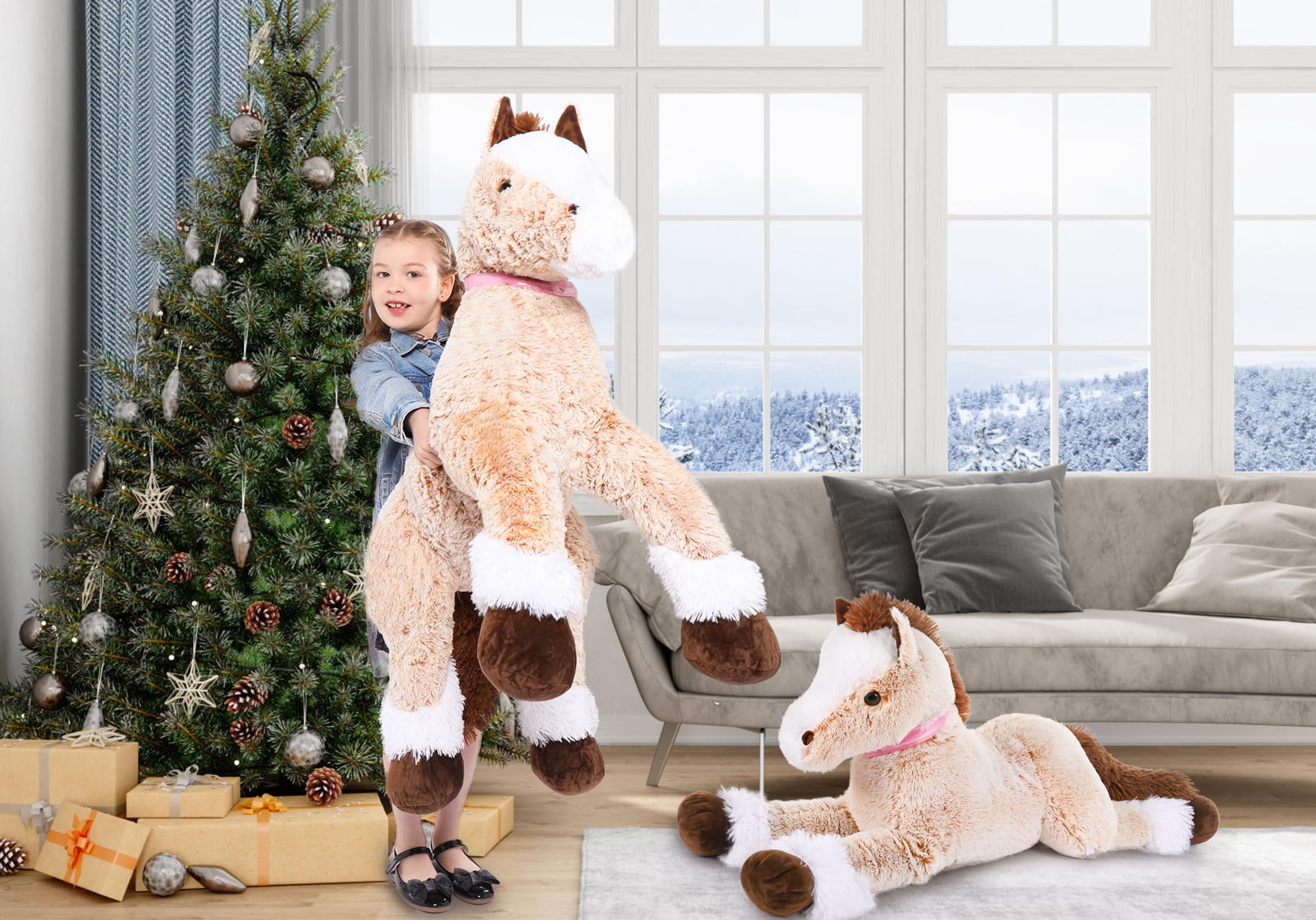 MaoGoLan Large Horse Plush Stuffed Animal, Big Horse Pillow Plush Toy, Ridable Huge Stuffed Pony, Giant Horse Plush Pillow for Kids 47 inches