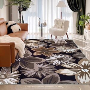 USTIDE Washable Area Rug 5' x 7' Floral Rug Area Rugs Non-Slip Flower Rug Indoor Floor Mat Low Pile Large Rugs for Living Room, Bedroom, Farmhouse, Dining Room, Kids Playroom