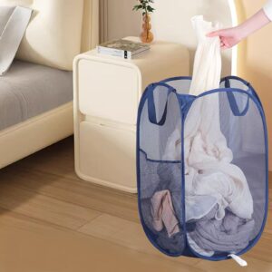 Aplter Collapsible Laundry Baskets Mesh Pop Up Laundry Basket Portable Laundry Hamper, Foldable Clothes Basket Storage Hampers (Blue - 2 Pack)