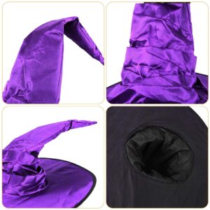 LUTER Halloween Witch Hat, 17.7x17.7 inch Ruched Witch Hat Wizard Hat Decoration Pointed Costume Witch Hat for Kids Cosplay Accessories for Halloween Party Masquerade (Purple)