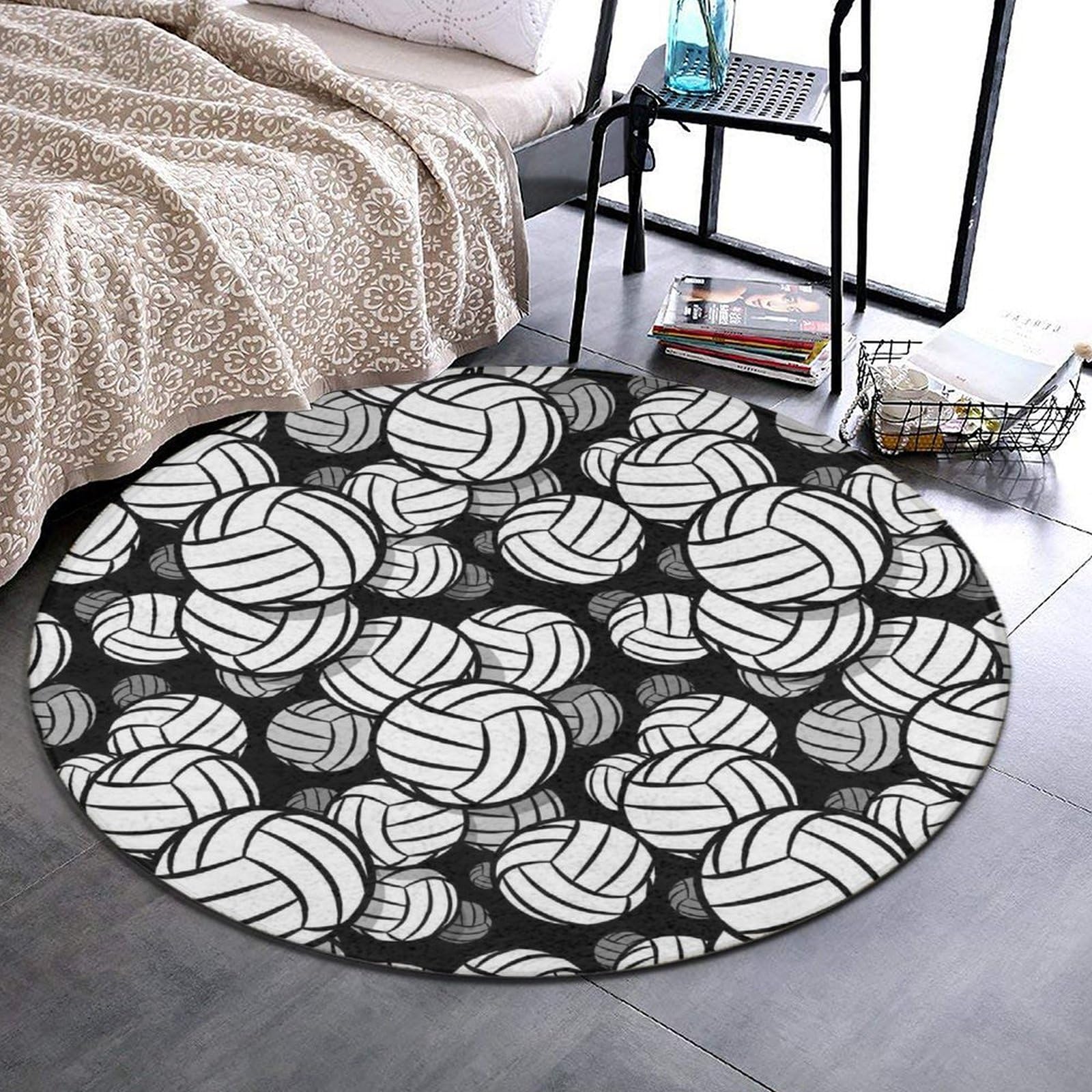 Modern Area Rugs for Home Bedroom Kitchen Living Room Decoration, Soft and Washable Non-Slip Flannel Carpet with Non Slip Backing Protection, Compatible with Black and White Volleyball Ball