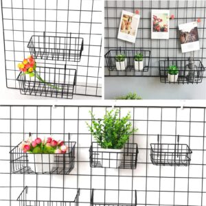 Oungy 10 PCS Wire Baskets Wall Grid Panel Hanging Wire Basket Hanging Wall Baskets No Drilling Wall Hanging Baskets Grid Wall Storage Basket for Kitchen Bathroom Home Decor Supplies, Black