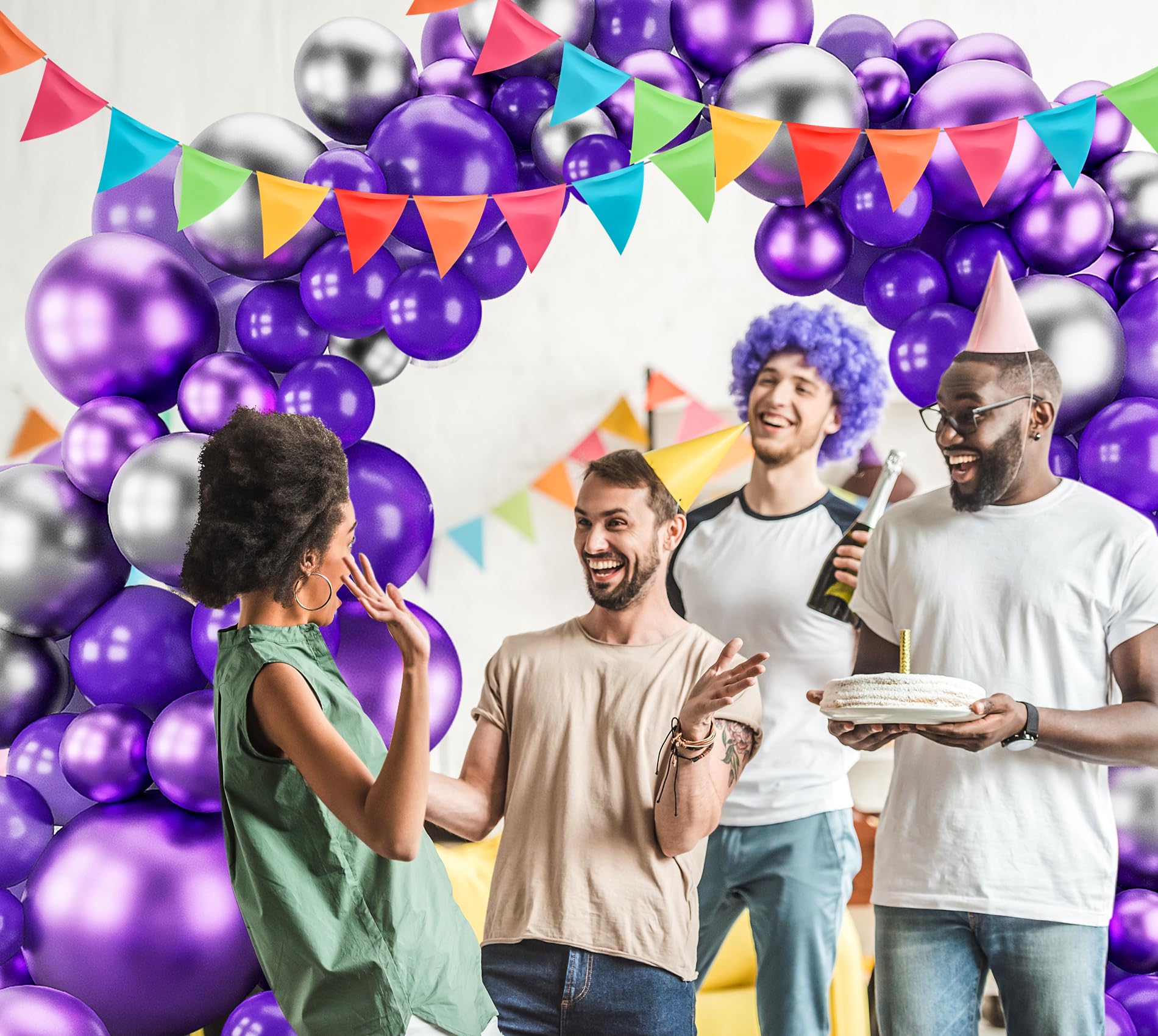 Dark Purple Balloons Arch Garland Kit-143Pcs Silver Metallic Purple Balloons for Birthday Anniversary New Years Baby Shower Graduation Engagement Wedding Retirement Party Decoration