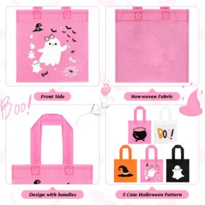 20Pcs Pink Girl Halloween Treats Bags Party Favor, Cute Ghost Wizard Hat Witch Cauldron NonWoven Halloween Candy Bag Gift Goodies Tote for Little Boo Baby Shower Halloween Happy Boo Day Party Supplies