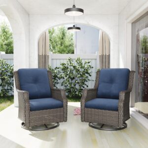 meetleisure outdoor swivel rocker patio chair set of 2 - two pieces 360 degree patio swivel glider chair with 3.5" water-repellent cationic layer fabric cushions(mixed grey/blue)