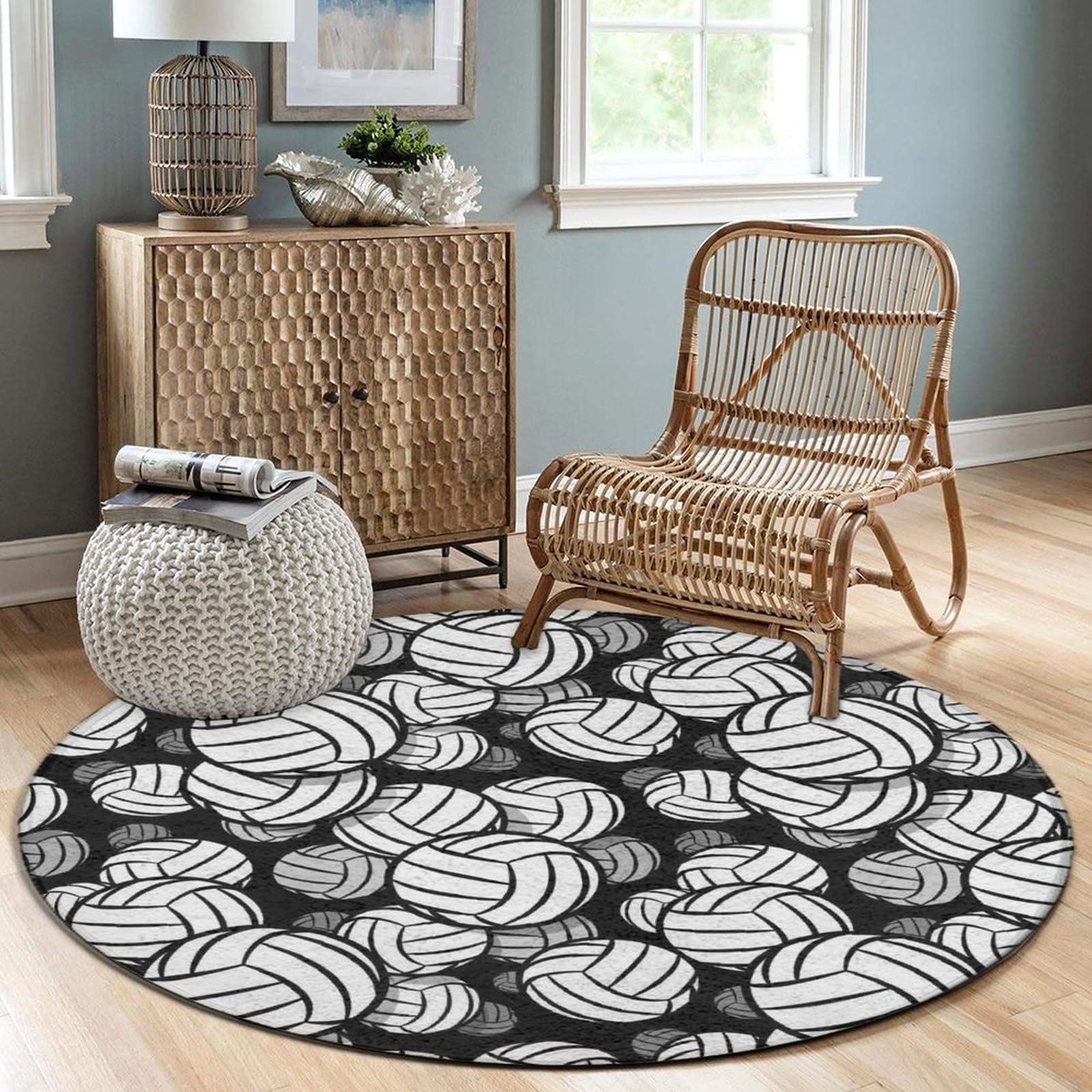 Modern Area Rugs for Home Bedroom Kitchen Living Room Decoration, Soft and Washable Non-Slip Flannel Carpet with Non Slip Backing Protection, Compatible with Black and White Volleyball Ball