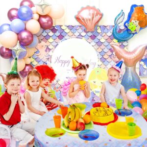 YiePhiot 3 Pcs Baby Shower Tablecloth，Baby Shower Round Tablecloth，Mermaid Party Decoration Table Covers，Plastic Table Cover for Baby Shower Party Compatible for a 70inch Round Table