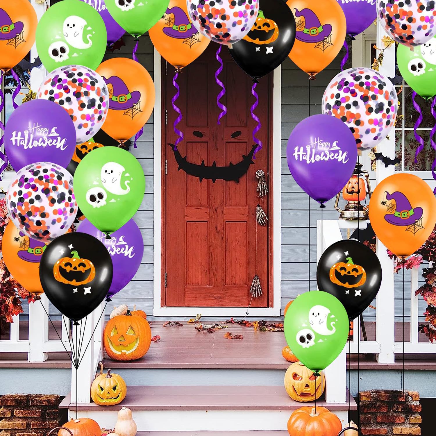 Halloween Balloons Hocus Pocus Balloons, 60pcs Black Orange Purple Green Printed Balloons with Halloween Confetti Balloons for Halloween Theme Party Birthday Party Haunted House Magic Decoration……