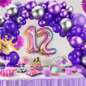 Dark Purple Balloons Arch Garland Kit-143Pcs Silver Metallic Purple Balloons for Birthday Anniversary New Years Baby Shower Graduation Engagement Wedding Retirement Party Decoration