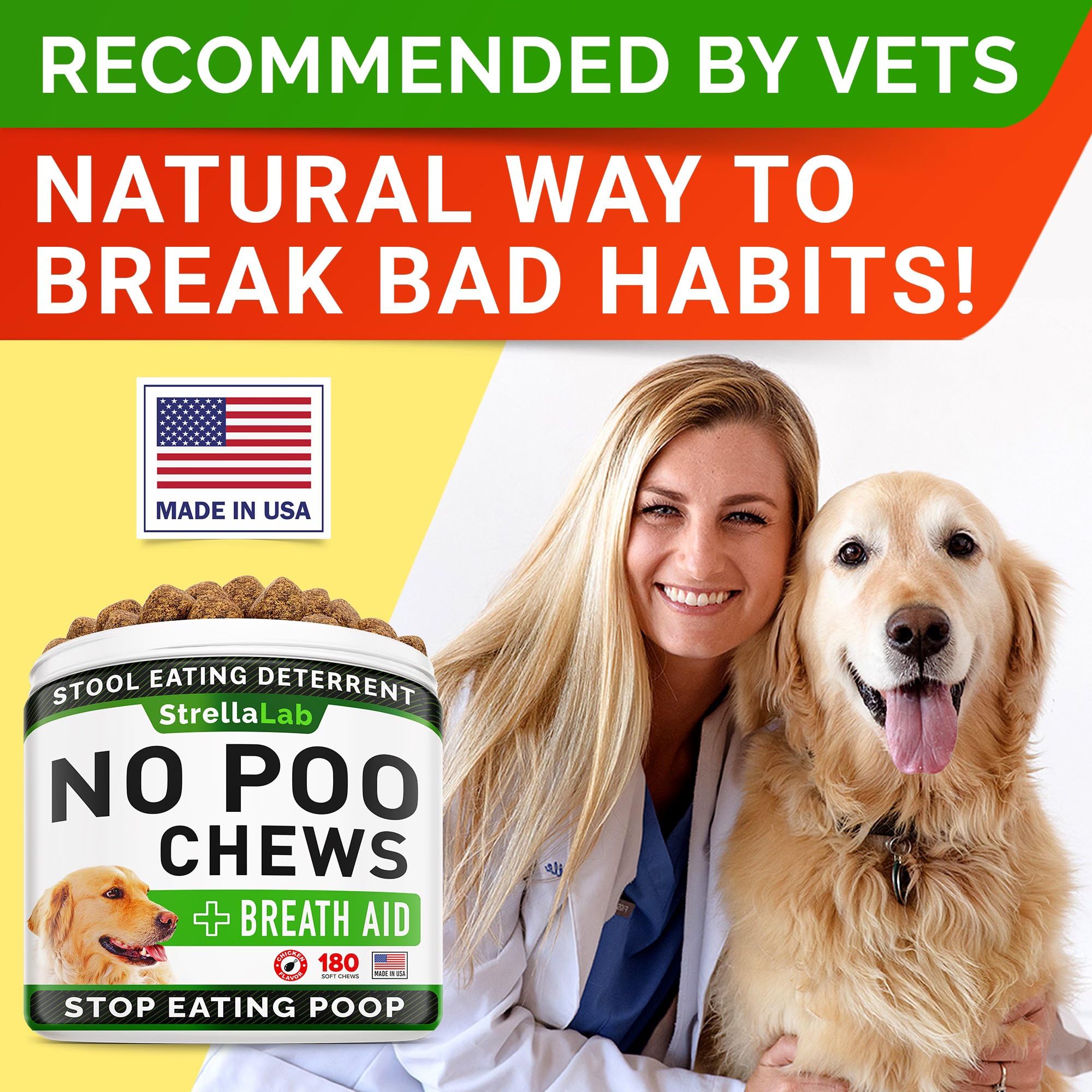 STRELLALAB No Poo Treats for Dogs - Coprophagia Stool Eating Deterrent - No Poop Eating for Dogs - Digestive Enzymes - Stop Eating Poop - Liver Flavor 180 Ct