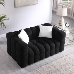 modern bubble sofa couch, cloud couch with 2 pillows, bouclé fabric comfy loveseat sofa, decor furniture for small spaces living room bedroom office apartment,black