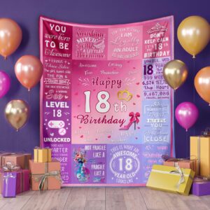 Ownxhbc 18th Birthday Gifts for Girls, 18th Birthday Gift Idea for Daughter Sister, 18 Year Old Blanket for Girls, Birthday Gifts for 18 Years Old Girl, 18th Birthday Pink Throw Blanket Decor 60"x50"