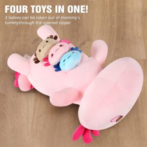 Onsoyours Axolotl Stuffed Animal Mommy 19.7" with 3 Baby Axolotl Plushies in Tummy, 4 Piece of Cute Axolotl Plush Pillow Toys for Kids Girls Boys (Pink Axolotl Family)