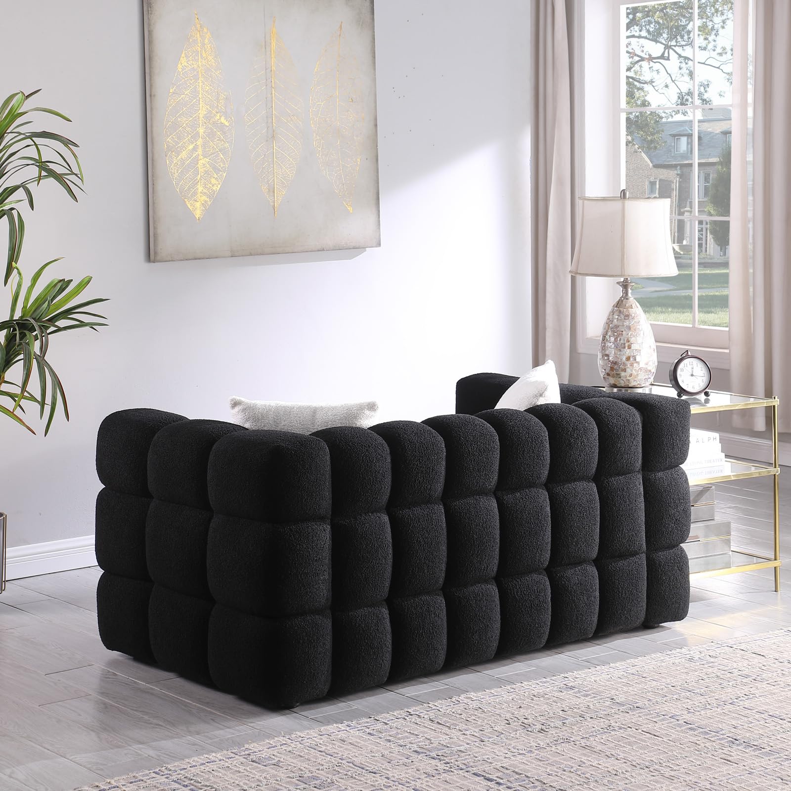 Modern Bubble Sofa Couch, Cloud Couch with 2 Pillows, Bouclé Fabric Comfy Loveseat Sofa, Decor Furniture for Small Spaces Living Room Bedroom Office Apartment,Black