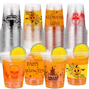 halloween party cups happy halloween disposable clear plastic cups printed party cups for party decoration trick or treat supplies drinkware beer beverage ice cream snacks, 12 oz (40 count)