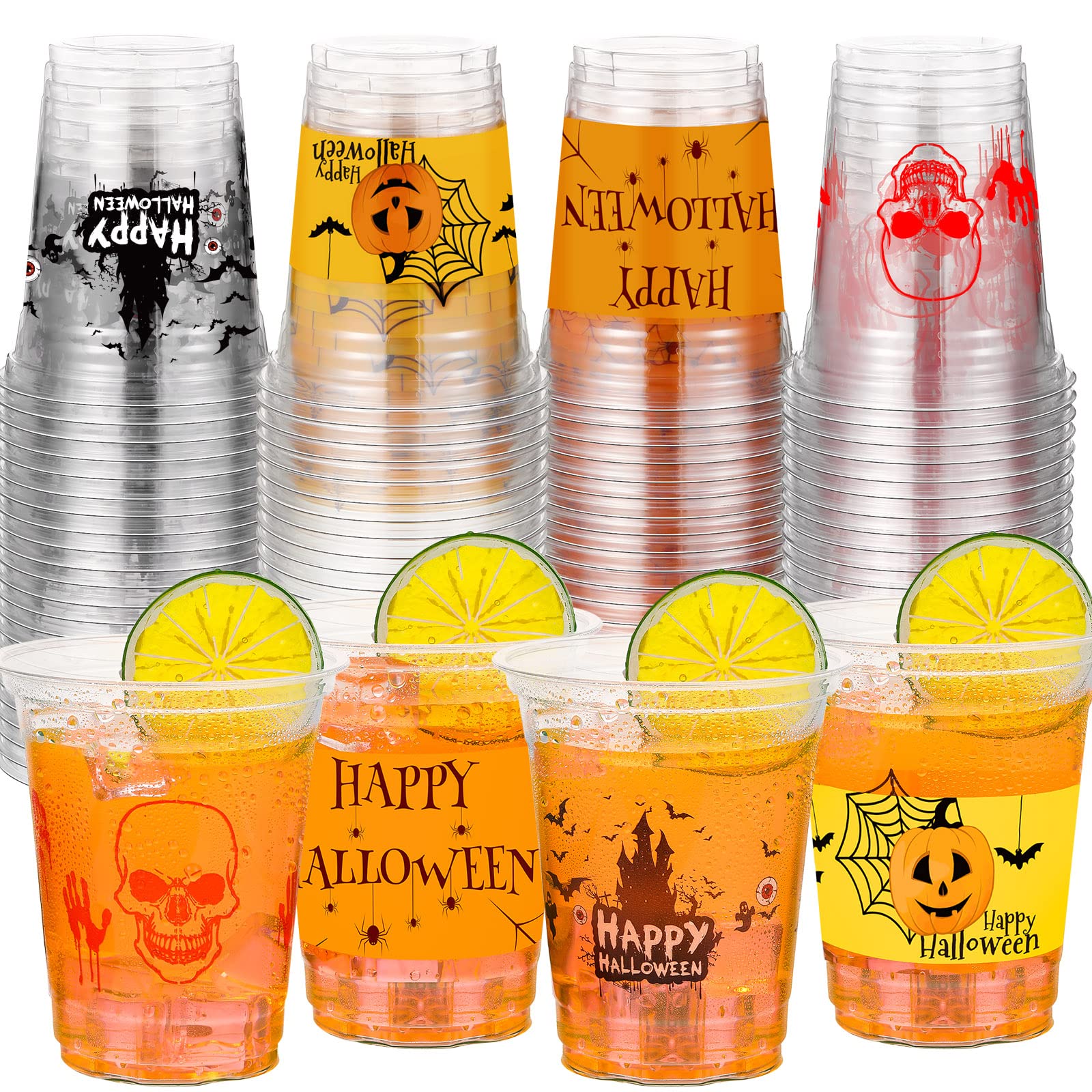 Halloween Party Cups Happy Halloween Disposable Clear Plastic Cups Printed Party Cups for Party Decoration Trick or Treat Supplies Drinkware Beer Beverage Ice Cream Snacks, 12 oz (40 Count)