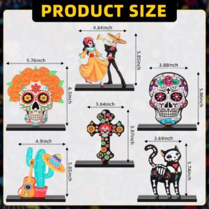 Thyle 6 Pieces Day of The Dead Centerpieces for Parties Wooden Table Centerpieces Dia De Los Muertos Decorations Desk Day of The Dead Decorations Mexican Sugar Skull Signs for Halloween Party