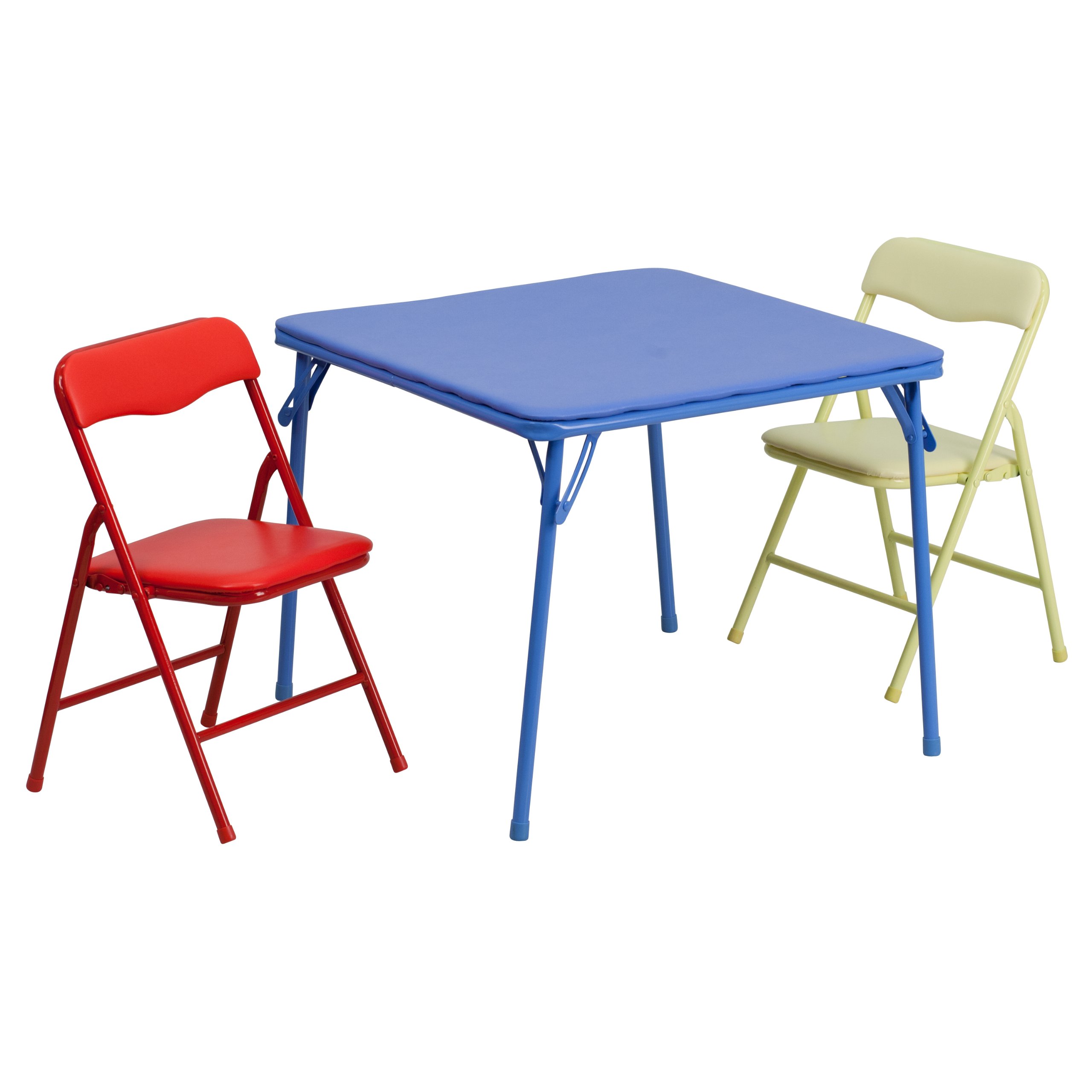 Flash Furniture Mindy Kids Colorful 3 Piece Folding Table and Chair Set & Mindy Kids Blue Folding Table